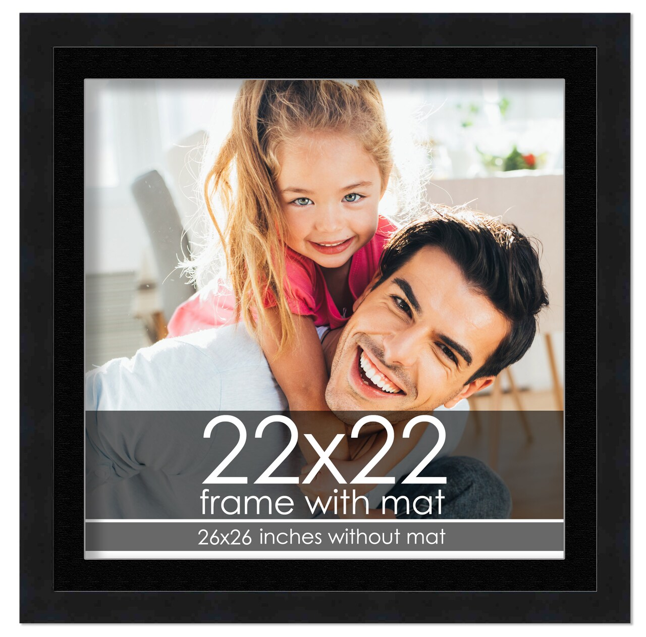 22x22 Frame with Mat - Black 26x26 Frame Wood Made to Display Print or Poster Measuring 22 x 22 Inches with Black Photo Mat